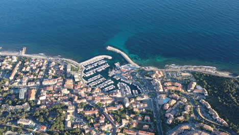Aerial-shot-flying-towards-Sausset-les-Pins-residential-area-coastal-city